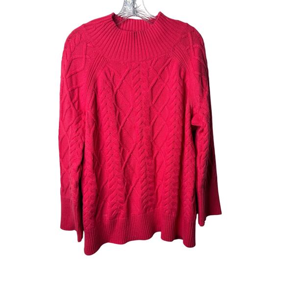 Talbots Plus 2X Pink Cable Knit Sweater Mock Neck Cotton Blend Long Sleeve - Picture 1 of 7